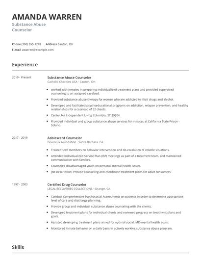 Substance Abuse Counselor Resume
