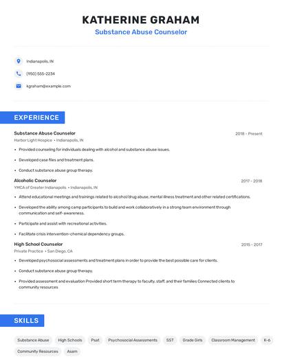 Substance Abuse Counselor Resume