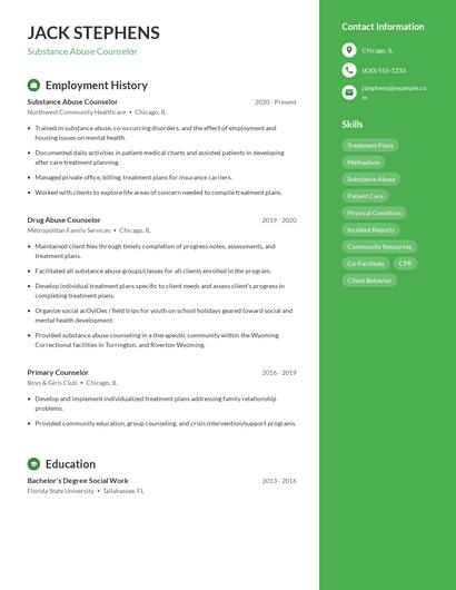 Substance Abuse Counselor Resume