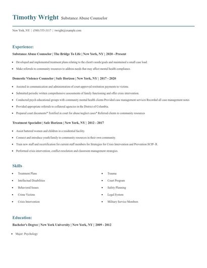 Substance Abuse Counselor Resume