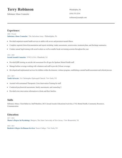 Substance Abuse Counselor Resume