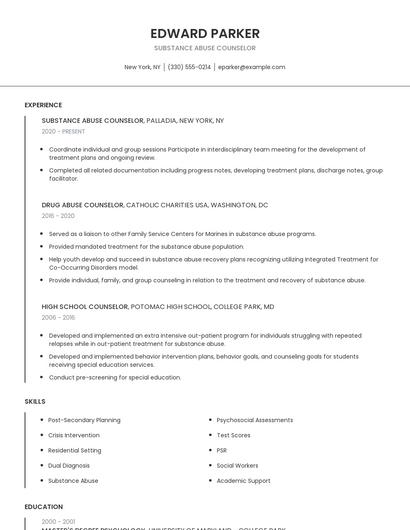 Substance Abuse Counselor Resume