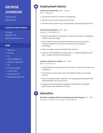 Substation Electrician Resume