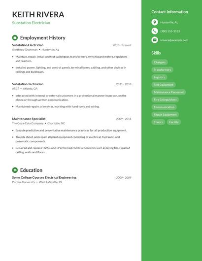 Substation Electrician Resume