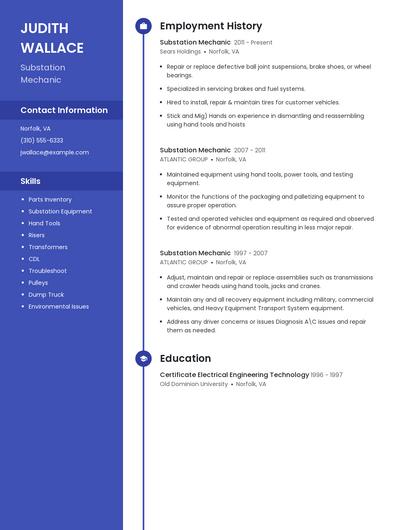 Substation Mechanic Resume