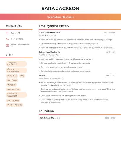 Substation Mechanic Resume