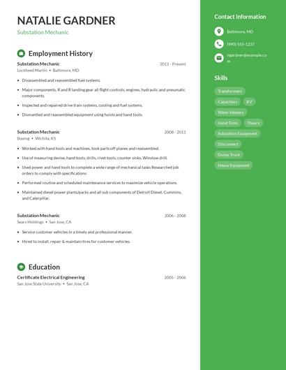 Substation Mechanic Resume