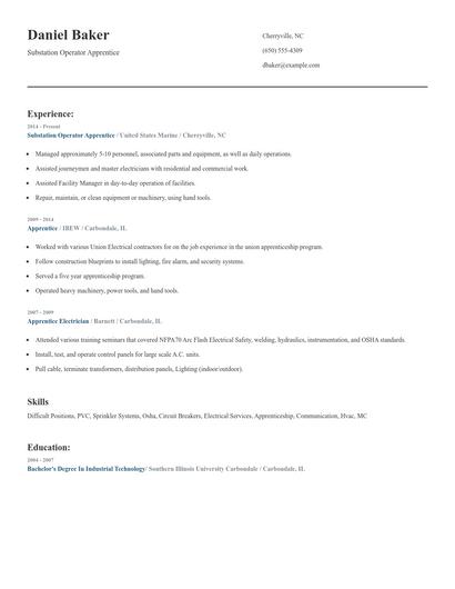 Substation Operator Apprentice Resume
