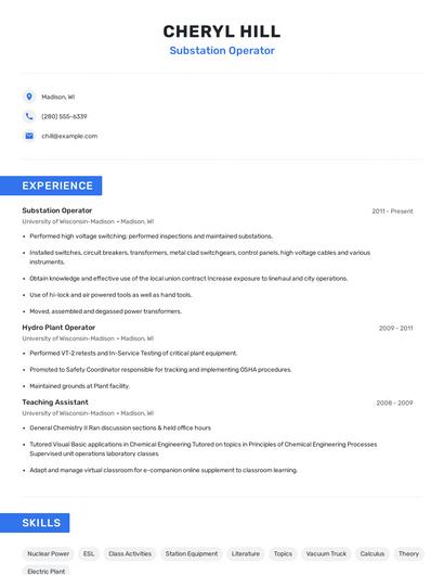 Substation Operator Resume