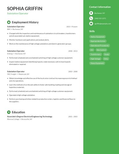 Substation Operator Resume