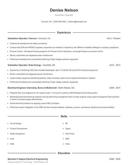 Substation Operator Resume