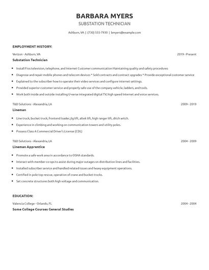 Substation Technician Resume