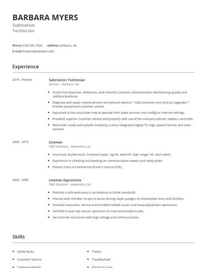 Substation Technician Resume