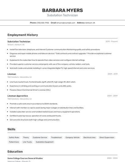 Substation Technician Resume