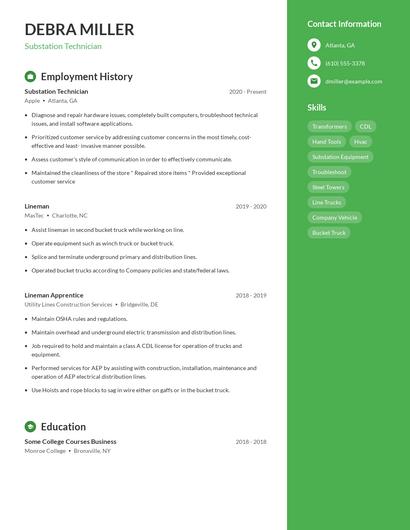 Substation Technician Resume