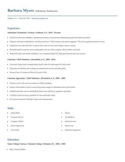 Substation Technician Resume