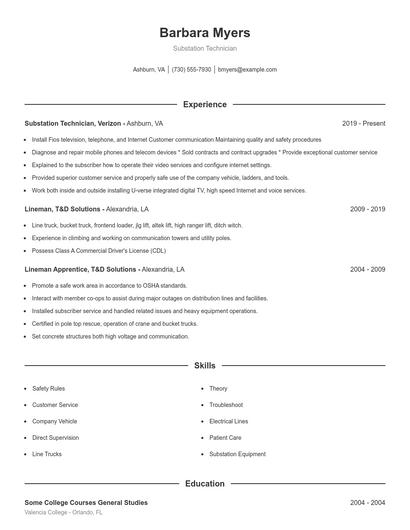 Substation Technician Resume