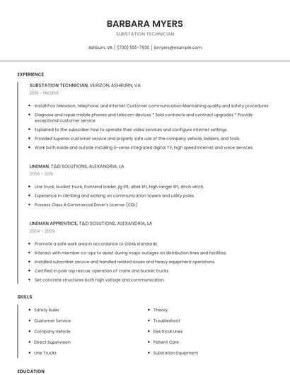 Substation Technician Resume