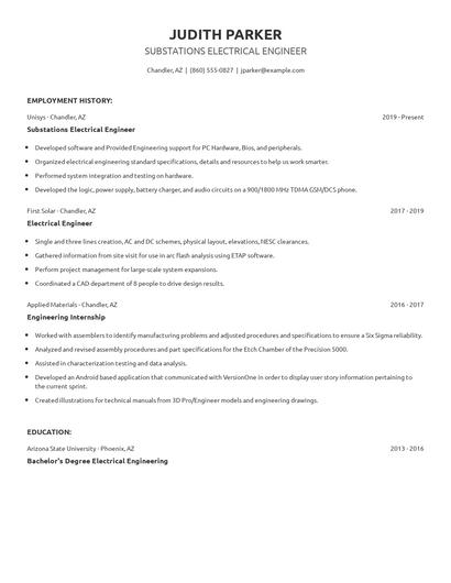 Substations Electrical Engineer Resume