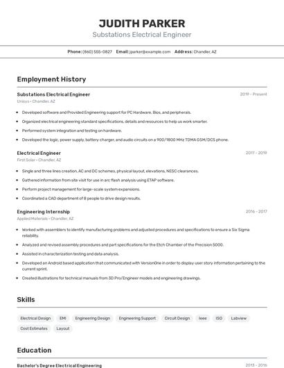Substations Electrical Engineer Resume