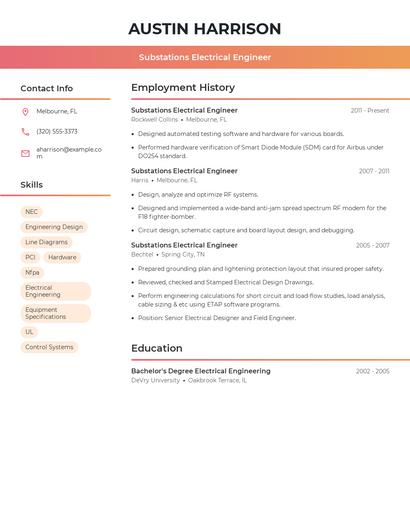 Substations Electrical Engineer Resume