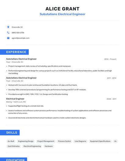 Substations Electrical Engineer Resume