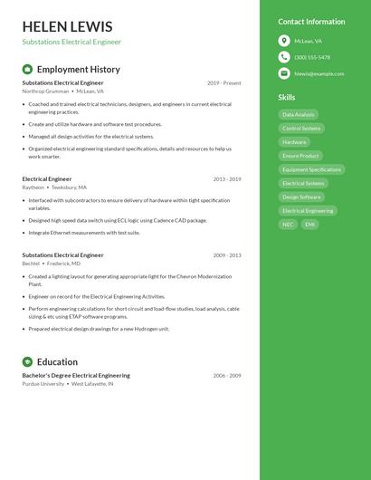 Substations Electrical Engineer Resume