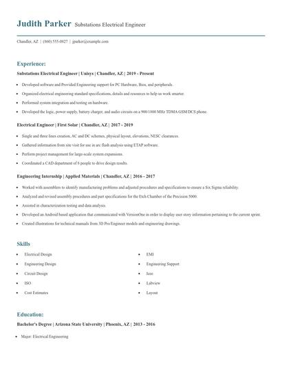 Substations Electrical Engineer Resume