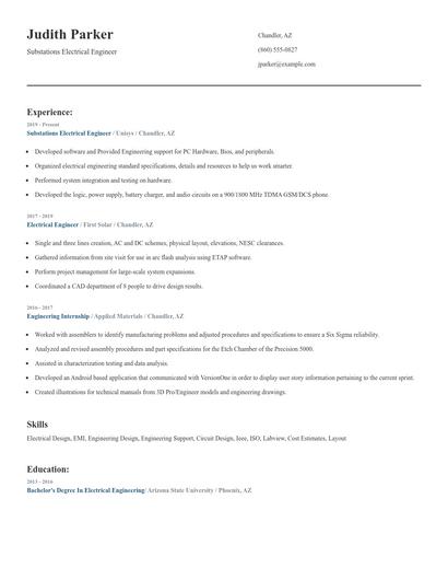 Substations Electrical Engineer Resume