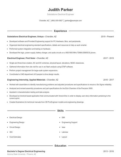 Substations Electrical Engineer Resume