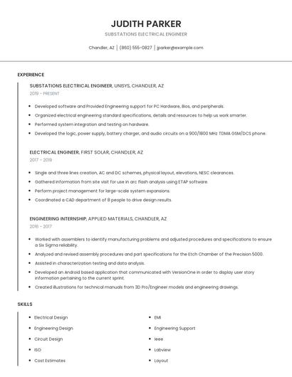 Substations Electrical Engineer Resume