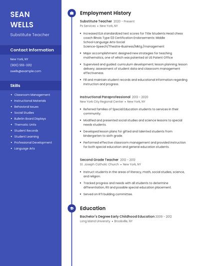 Substitute Teacher Resume