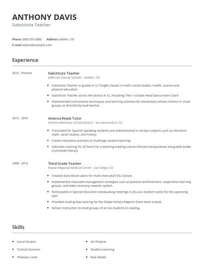 Substitute Teacher Resume