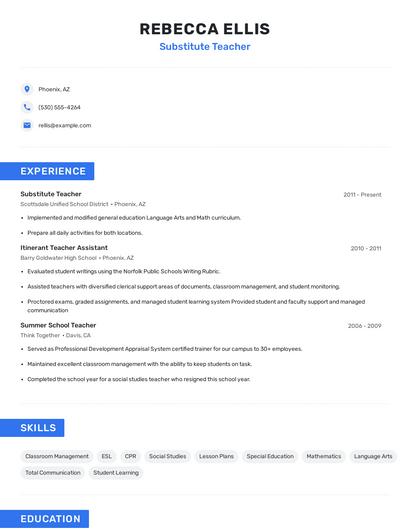 Substitute Teacher Resume