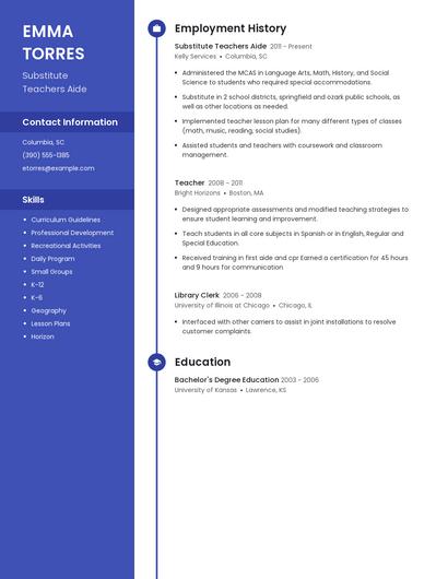 Substitute Teachers Aide Resume