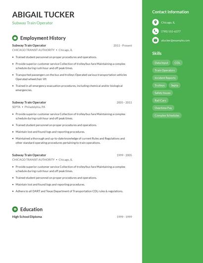Subway Train Operator Resume