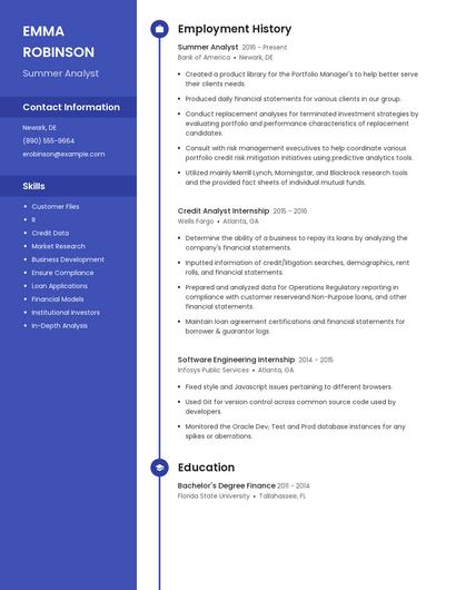 Summer Analyst Resume