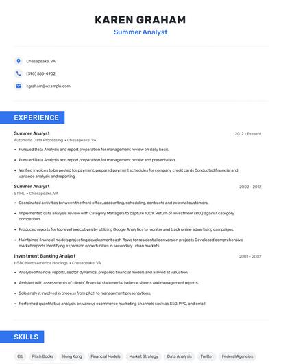 Summer Analyst Resume