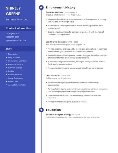 Summer Assistant Resume