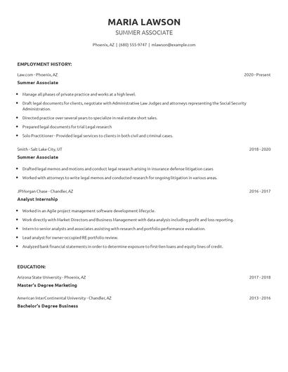 Summer Associate Resume