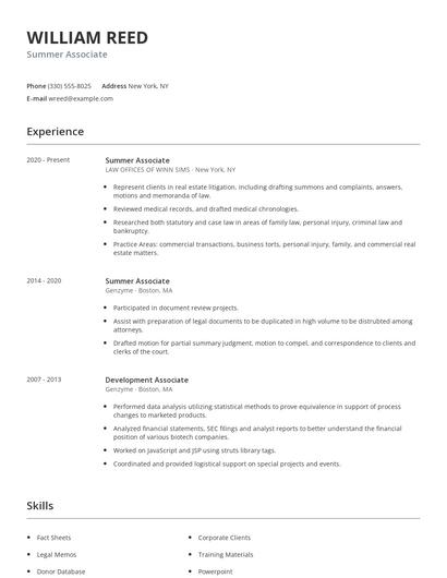 Summer Associate Resume