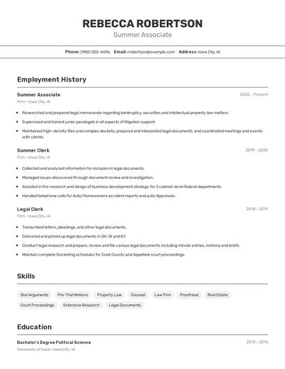 Summer Associate Resume