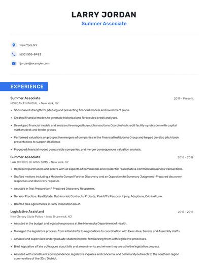 Summer Associate Resume