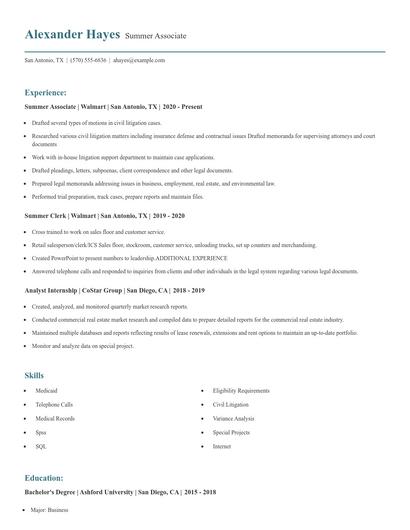 Summer Associate Resume