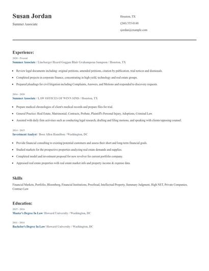 Summer Associate Resume