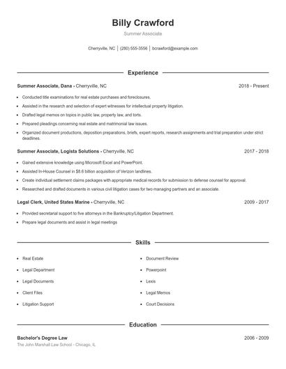 Summer Associate Resume