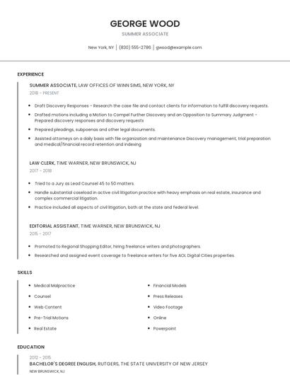 Summer Associate Resume