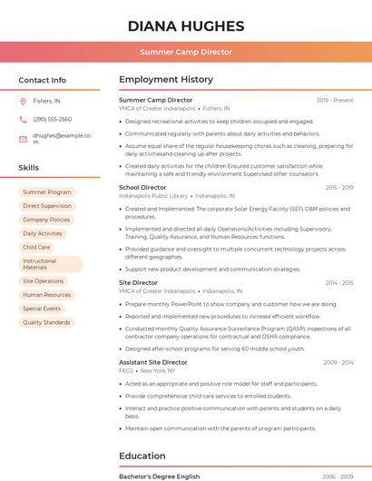 Summer Camp Director Resume