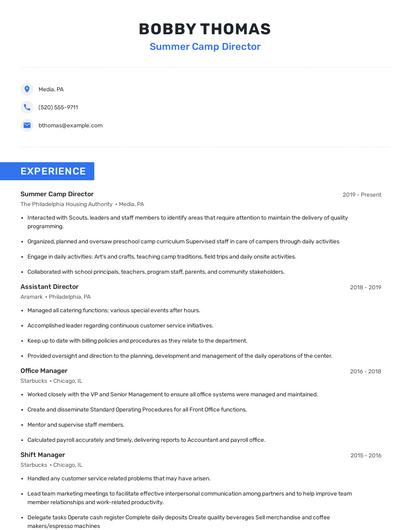 Summer Camp Director Resume