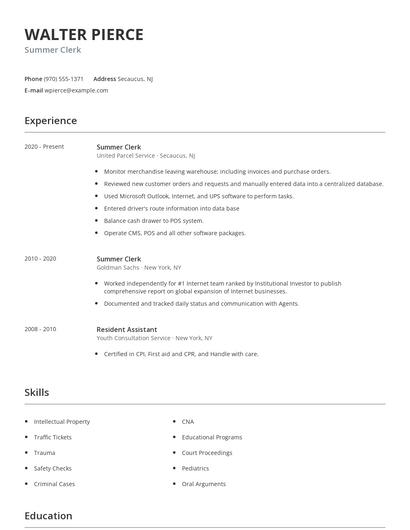 Summer Clerk Resume